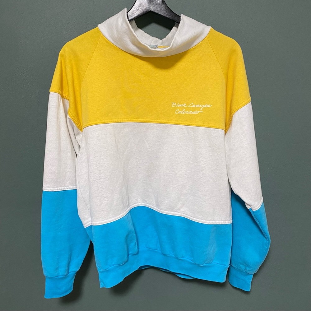 Vintage Tri-Color Mock Neck Hoodless Hoodie Black Canyon Colorado size XL